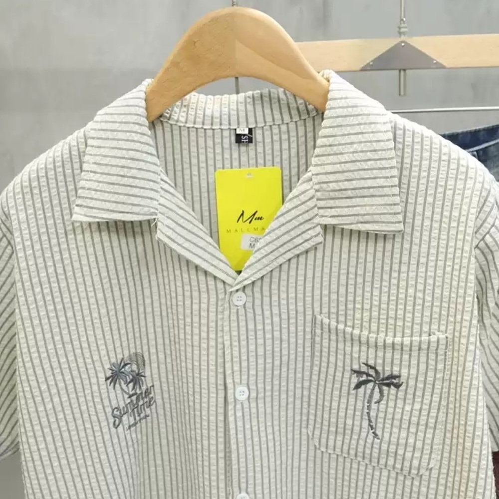 Striped Camp Collar Palm Tree Shirt - Picture 3 of 4